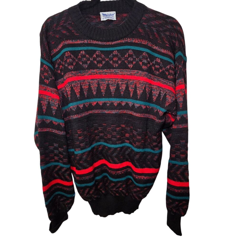 Vintage Meister Mens Faire‎ Isle Grandpa Dad Ski Knit Sweater Large